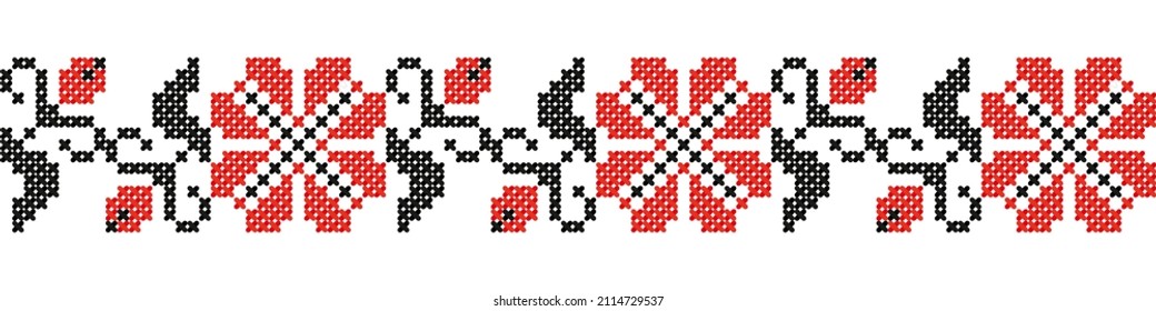 Embroidered cross-stitch ornament national pattern.Traditional Ukrainian folk Vyshyvanka. Perfect for wallpaper, wrapping paper, web page background, greetings, pattern fills, greeting cards.