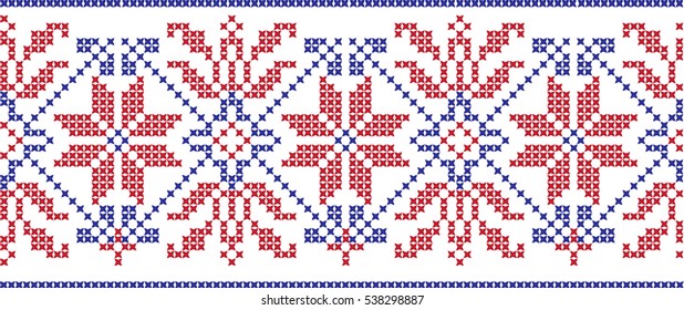 Embroidered cross-stitch pattern tape