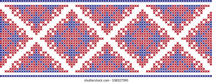 Embroidered cross-stitch pattern tape