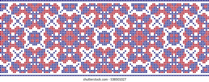 Embroidered cross-stitch pattern tape