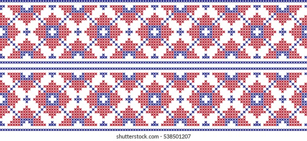 Embroidered cross-stitch pattern tape