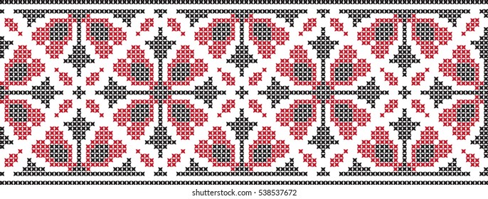 Embroidered cross-stitch pattern tape