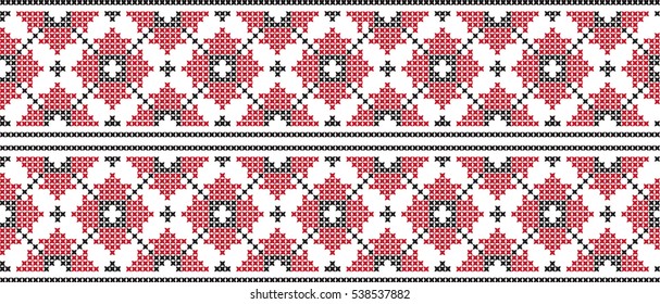 Embroidered cross-stitch pattern tape