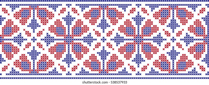 Embroidered cross-stitch pattern tape