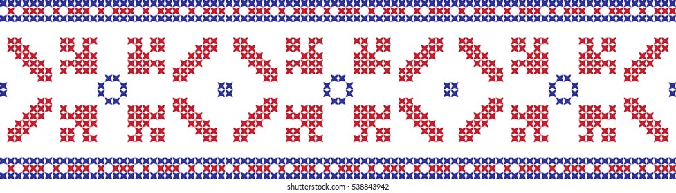 Embroidered cross-stitch pattern tape