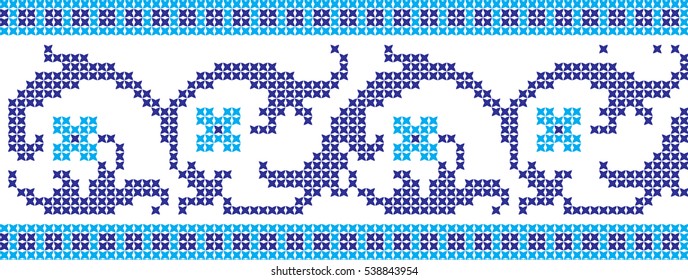 Embroidered cross-stitch pattern tape