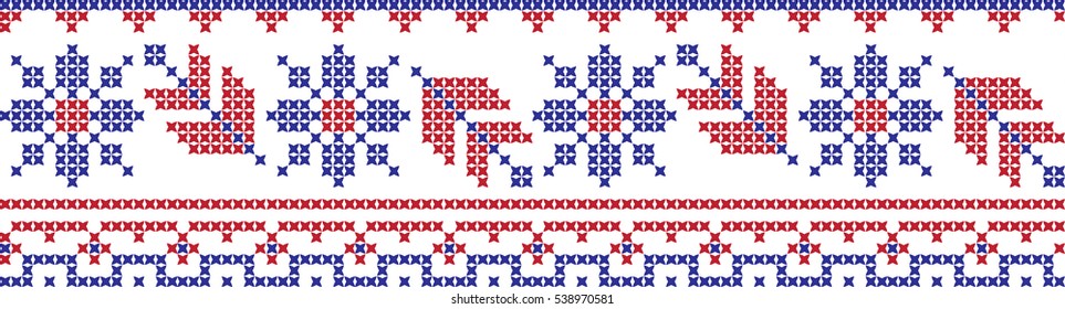 Embroidered cross-stitch pattern tape