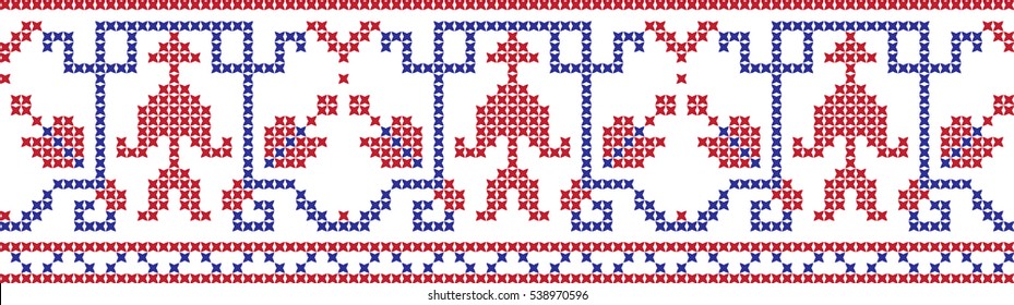 Embroidered cross-stitch pattern tape