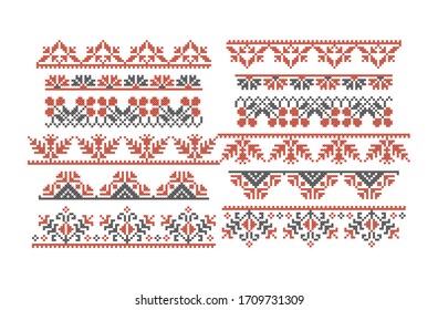 Embroidered cross-stitched ornament set, edge seamless design