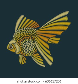 Embroidered decorative goldfish. Decorative element for embroidery, patches and stickers. Vector