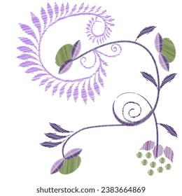 Embroidered design elements with flowers in vintage style on a white background. Stock vector illustration.
