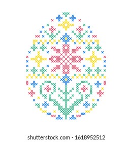 Embroidered Easter egg with abstract floral pattern on white background