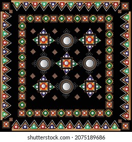 Embroidered ethnic seamless pattern. tribal motifs, mirror work. 