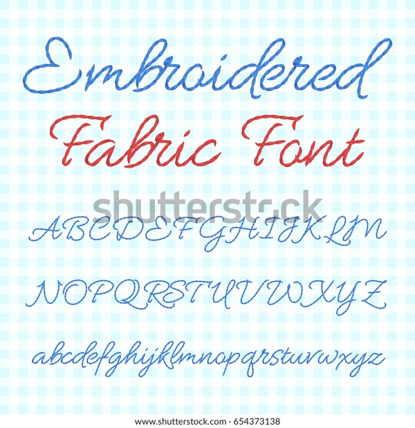 刺绣织物字体与书法字母 矢量线程字母表 针abc 刺绣 插图型abc 库存矢量图 免版税