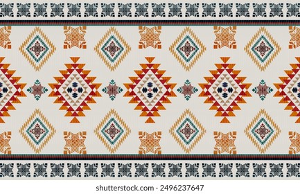 Embroidered fabric pattern, ethnic traditional pattern. Design for clothing, fabric, batik, knitwear, embroidery, Ikkat, traditional pixel pattern.