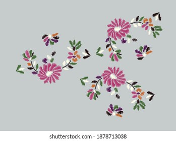 Embroidered floral and leaf elements