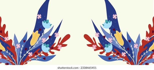 embroidered floral pattern, perfect for fashion, papers and decoration.Simple seamless pattern of hand drawn gouache flowers, abstract colorful background.  seamless flower pattern on Muster backgroun