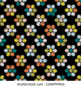 Embroidered flower pattern, Embroidery seamless pattern with flowers. Vector floral ornament on black background. Embroidery for fashion textile and fabric. embroidered traditional floral design