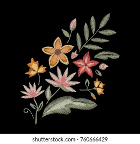 Embroidered flowers. Design element.