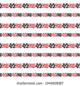 Embroidered folk style ukrainian viburnum seamless pattern red black on white design element stock vector illustration for web, for print, for fabric print