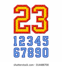 Embroidered Font Numbers Vector Illustration