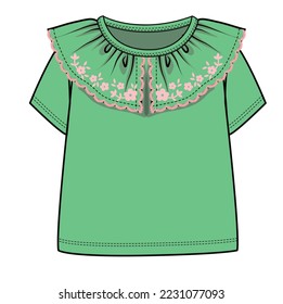 EMBROIDERED FRILL COLLAR KNIT TOP FOR TODDLER GIRL AND BABY GIRL SET IN EDITABLE VECTOR