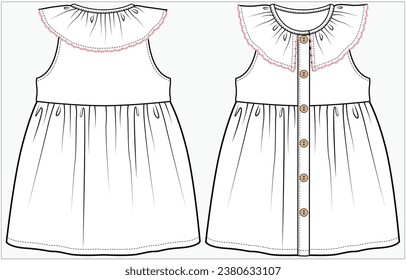 FRÍO EMBARAZADO CON VESTIDO SIN MANCHAS DE DETALLE DEL BORDE DE ESCALOPE DISEÑADO PARA NIÑAS INFANTES NIÑAS TODDLER Y NIÑAS BEBÉS EN ILUSTRACIÓN DE VECTOR