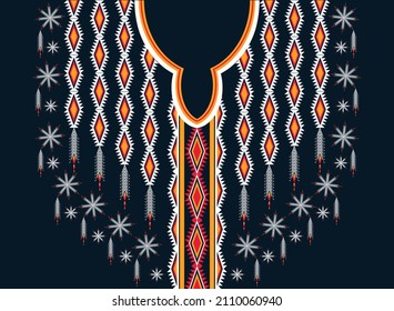 Embroidered Geometric and Floral Ethnic Floral Collar Line Floral Design Graphic Fashion Wear