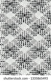 Embroidered geometric pattern. Ornament for the carpet. Ethnic and tribal motifs. Vintage grunge texture. Colorful print of handmade. light gray, dark gray  and white colors. Vector art. - 
