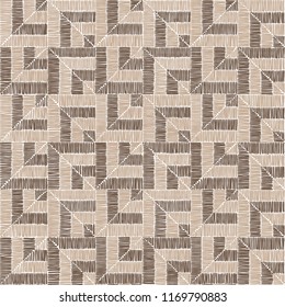 Embroidered geometric seamless pattern. Handmade. Vintage ornament for textiles. Vector illustration.