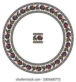 Embroidered good like handmade cross-stitch ethnic Ukraine pattern. Round ornament in ethnic style. Fashion background with ornate dish. Interior decor, clock, vector illustration.