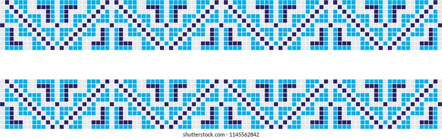 Embroidered good like handmade cross-stitch ethnic Ukraine pattern. Towel with ornament, called rushnyk in vector