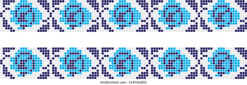Embroidered good like handmade cross-stitch ethnic Ukraine pattern. Towel with ornament, called rushnyk in vector