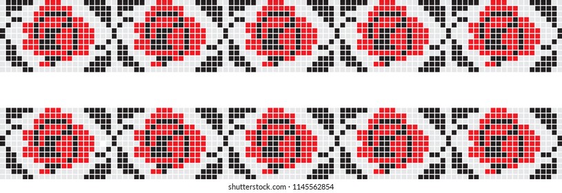 Embroidered good like handmade cross-stitch ethnic Ukraine pattern. Towel with ornament, called rushnyk in vector