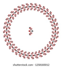 Embroidered good like handmade cross-stitch ethnic Ukraine pattern. Round ornament in ethnic style. Fashion background with ornate dish. Interior decor, vector illustration.