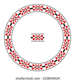 Embroidered good like handmade cross-stitch ethnic Ukraine pattern. Round ornament in ethnic style. Fashion background with ornate dish. Interior decor, vector illustration.