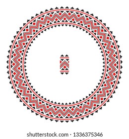 Embroidered good like handmade cross-stitch ethnic Ukraine pattern. Round ornament in ethnic style. Fashion background with ornate dish. Interior decor, vector illustration.