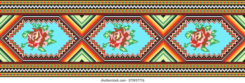 Embroidered Good Like Handmade Cross-stitch Ethnic Ukraine Pattern