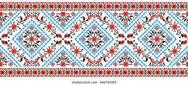 Embroidered Good Like Handmade Cross-stitch Ethnic Ukraine Pattern
