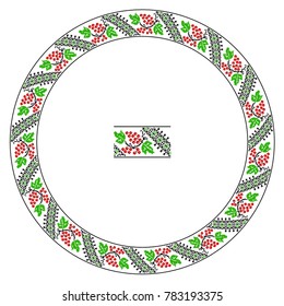 Embroidered good like handmade cross-stitch ethnic Ukraine pattern. Round ornament in ethnic style. Fashion background with ornate dish. Interior decor, vector illustration.