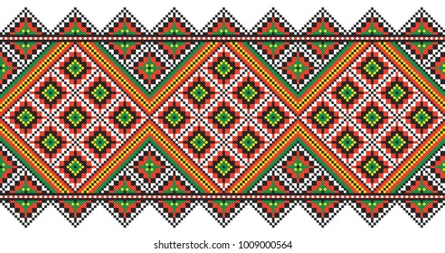 embroidered good like old handmade cross-stitch ethnic Ukraine pattern. Ukrainian towel with ornament, rushnyk called, in vector