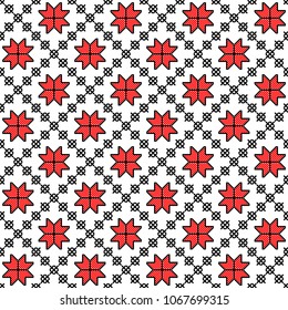 embroidered good like old handmade cross-stitch ethnic Ukraine pattern. Ukrainian seamless ornament in vector