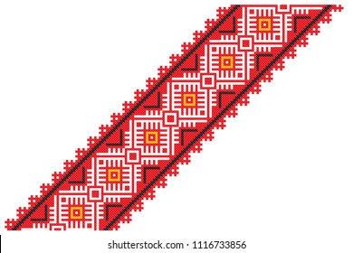 embroidered good like old handmade cross-stitch ethnic Ukraine pattern. Diagonal border in vector