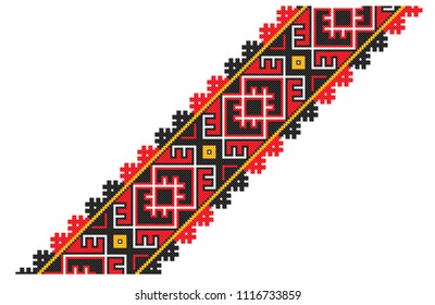 embroidered good like old handmade cross-stitch ethnic Ukraine pattern. Diagonal border in vector