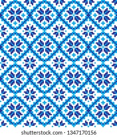 embroidered good like old handmade cross-stitch ethnic Ukraine pattern. Ukrainian towel with ornament, rushnyk called, in vector