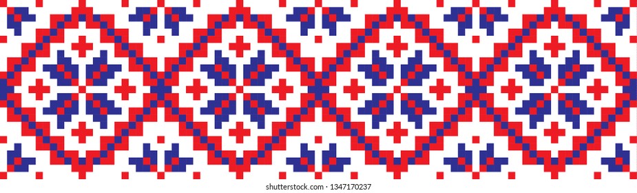 embroidered good like old handmade cross-stitch ethnic Ukraine pattern. Ukrainian towel with ornament, rushnyk called, in vector
