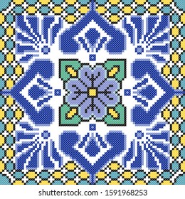 embroidered good like old handmade cross-stitch ethnic Ukraine pattern. Ukrainian towel with ornament, rushnyk called, in vector