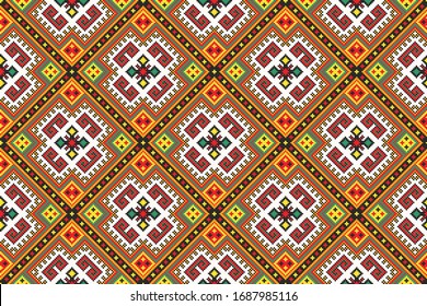 embroidered good like old handmade cross-stitch ethnic Ukraine pattern. Ukrainian towel with ornament, rushnyk called, in vector