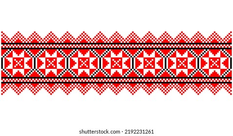 Embroidered good like old handmade cross-stitch ethnic Ukraine pattern. Ukrainian towel ornament, rushnyk called,  vector.