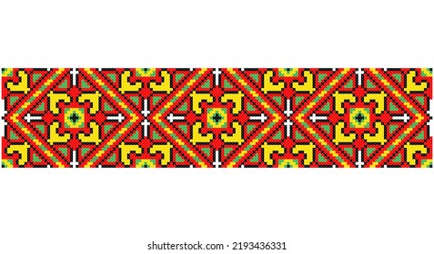 Embroidered good like old handmade cross-stitch ethnic Ukraine pattern. Ukrainian towel ornament, rushnyk called,  vector.